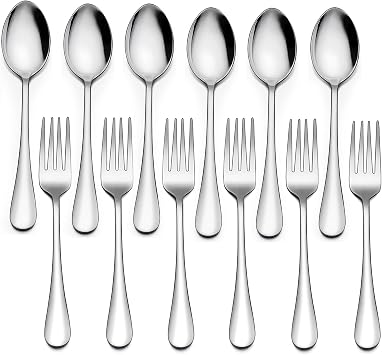 LIANYU 12-Piece Forks and Spoons Set, 6 Dinner Spoon and 6 Dinner Fork