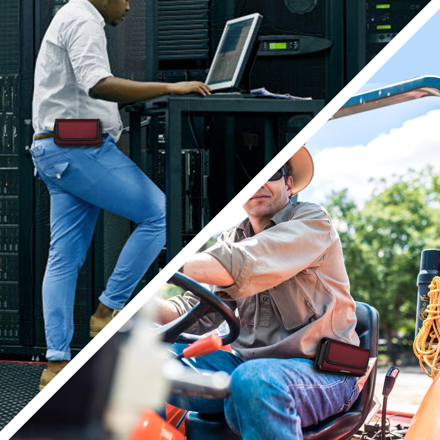 ykooe Rugged Nylon Holster Compatible with iPhone 17 16 15 14 13 12 & Pro Models, Galaxy S25, S24, S23, S22,S21 Cell Phone Belt Holder for Men, Red - L - Image 7