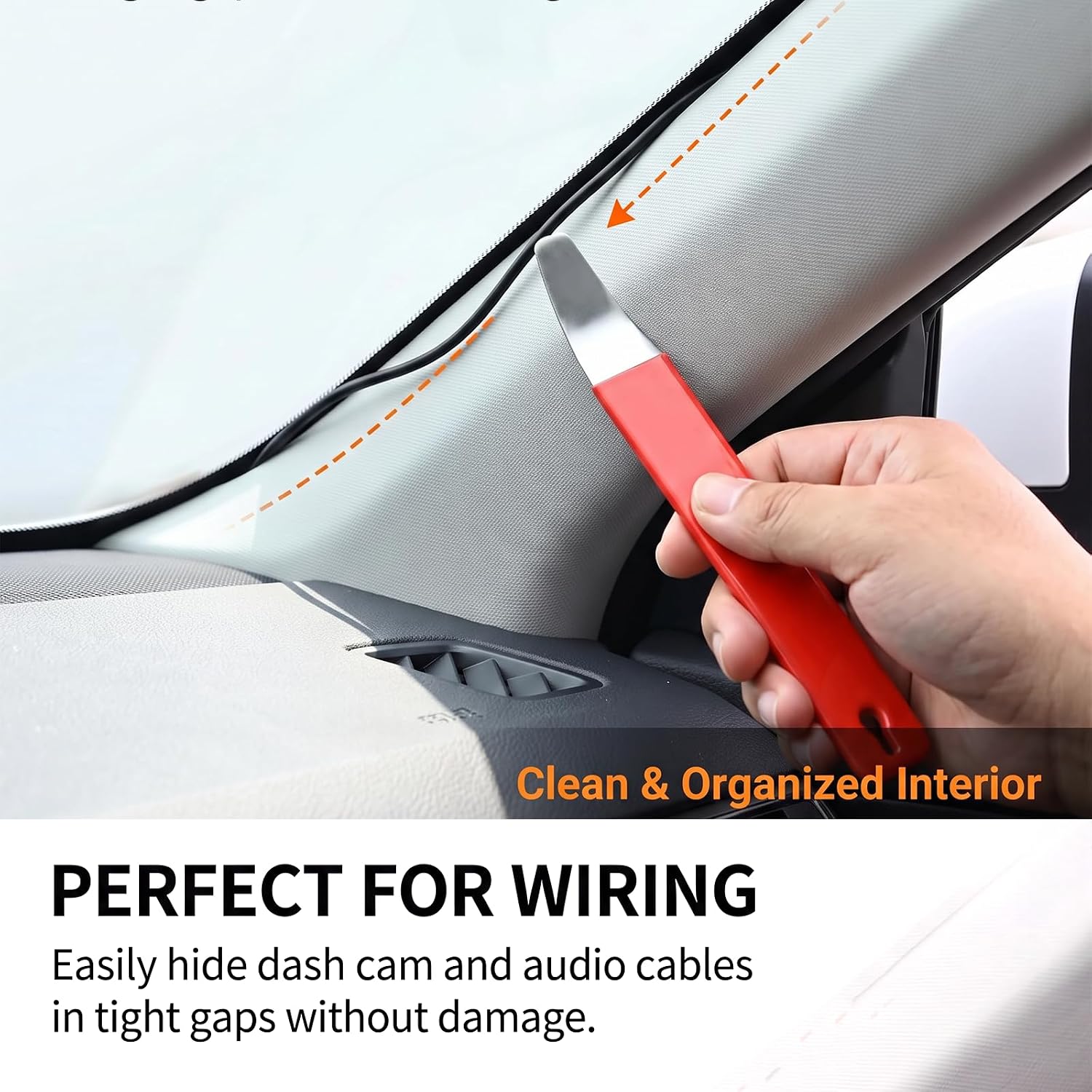 Premium Material Car Trim Removal Tool Kit, Non-Marring Auto Door Panel Pry Bar, Ergonomic Fastener Remover for Car Audio Dash Window Molding (Red)