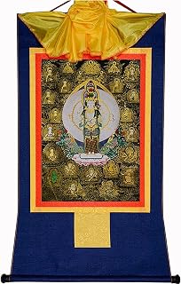 KOINEN Avalokitesvara de mil brazos, Padmapani, arte de pintura Thangka tibetana, tapiz de Buda con pergamino, tipo negro (Color : Blu, Size : Large(85cm*63cm)