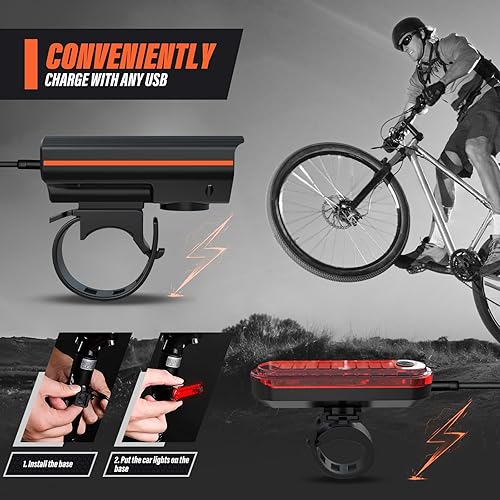Miniatura 4 de Rechargeable Bike Lights, Ultra Bright Bike Lights for Night Riding, Road Mountain Bike Accessories for Kids Adults - Headlight with Tail Light