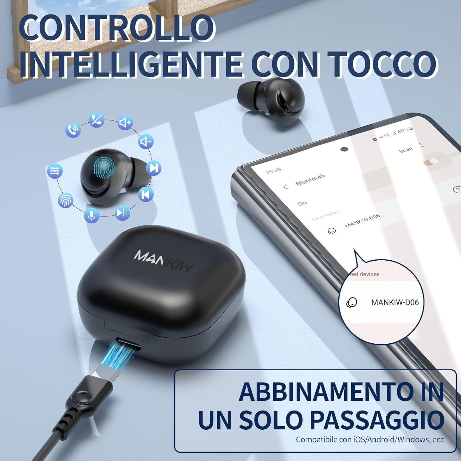 MANKIW D06 Charging Case with Type-C Cable Connected