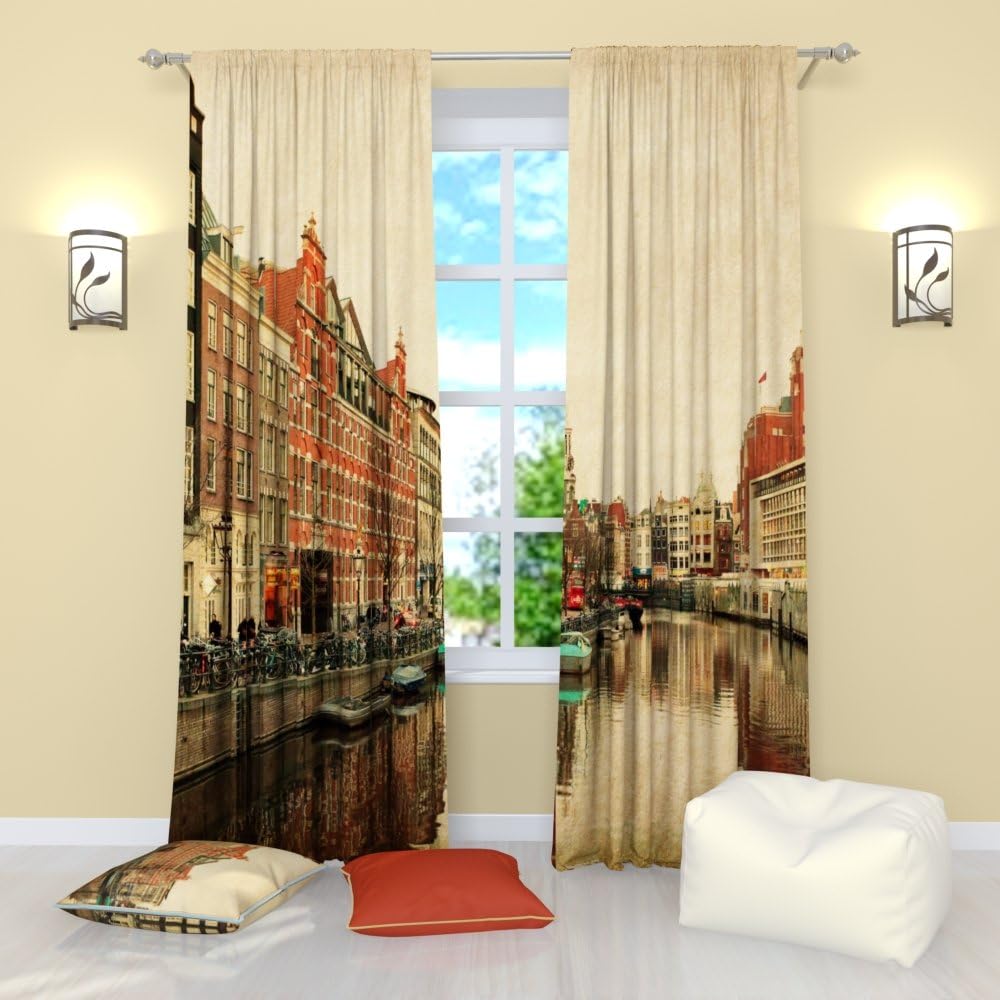 Factory4me European Style Curtains Orange Street. Window Treatment Curtain Panel (Set of 2) Bedroom, Living Room W104 x L96 Polyester