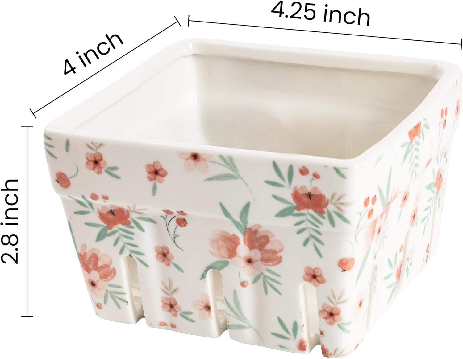 AELS Ceramic Berry Basket, Farmhouse Fruit Bowl Container for Fruit & Vegetables, Farmers Market, Pink Floral Pattern, Kitchen Decor, Stoneware Harvest Bowls, Set of 4