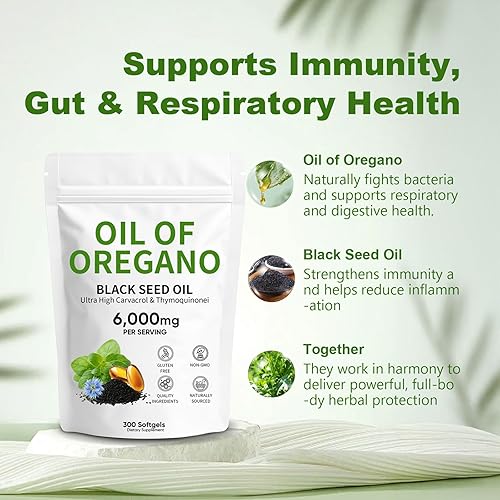 Miniatura 3 de Auvely Aceite de orégano de 6,000 mg con aceite de semilla negra, fórmula 2 en 1 para apoyo inmunológico y salud digestiva, sin OMG y sin gluten,