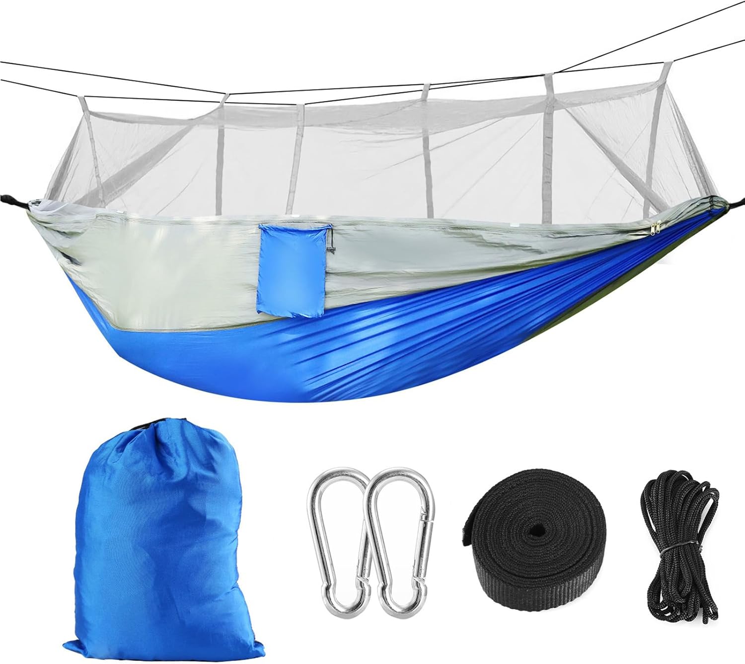 iMounTEK Camping Hammock 2 Persons Hammock with Mosquito Net for Bed Outdoor 600Lbs Load Hiking Camping Hammock& Hanging Kit Portable Nylon Swing Hanging Bed, Patio, Camping,Travel (Grey-Blue)