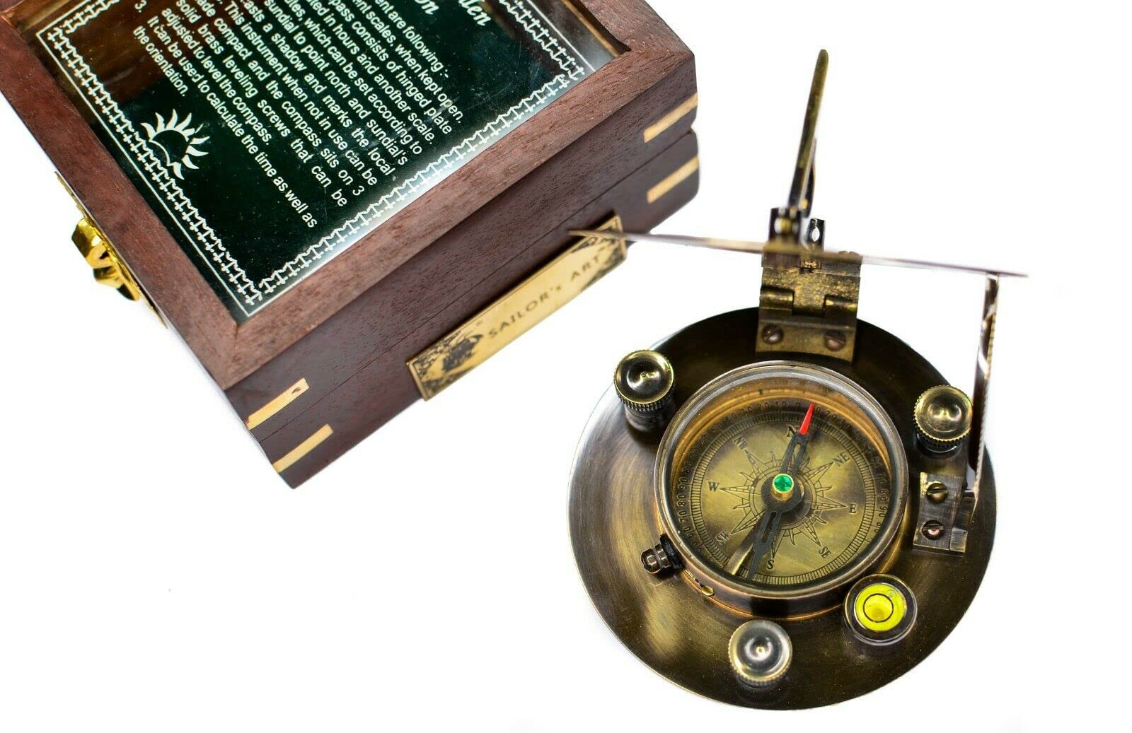 Hatton Garden London Antique Brass Sundial Compass 3 INCH with Wooden