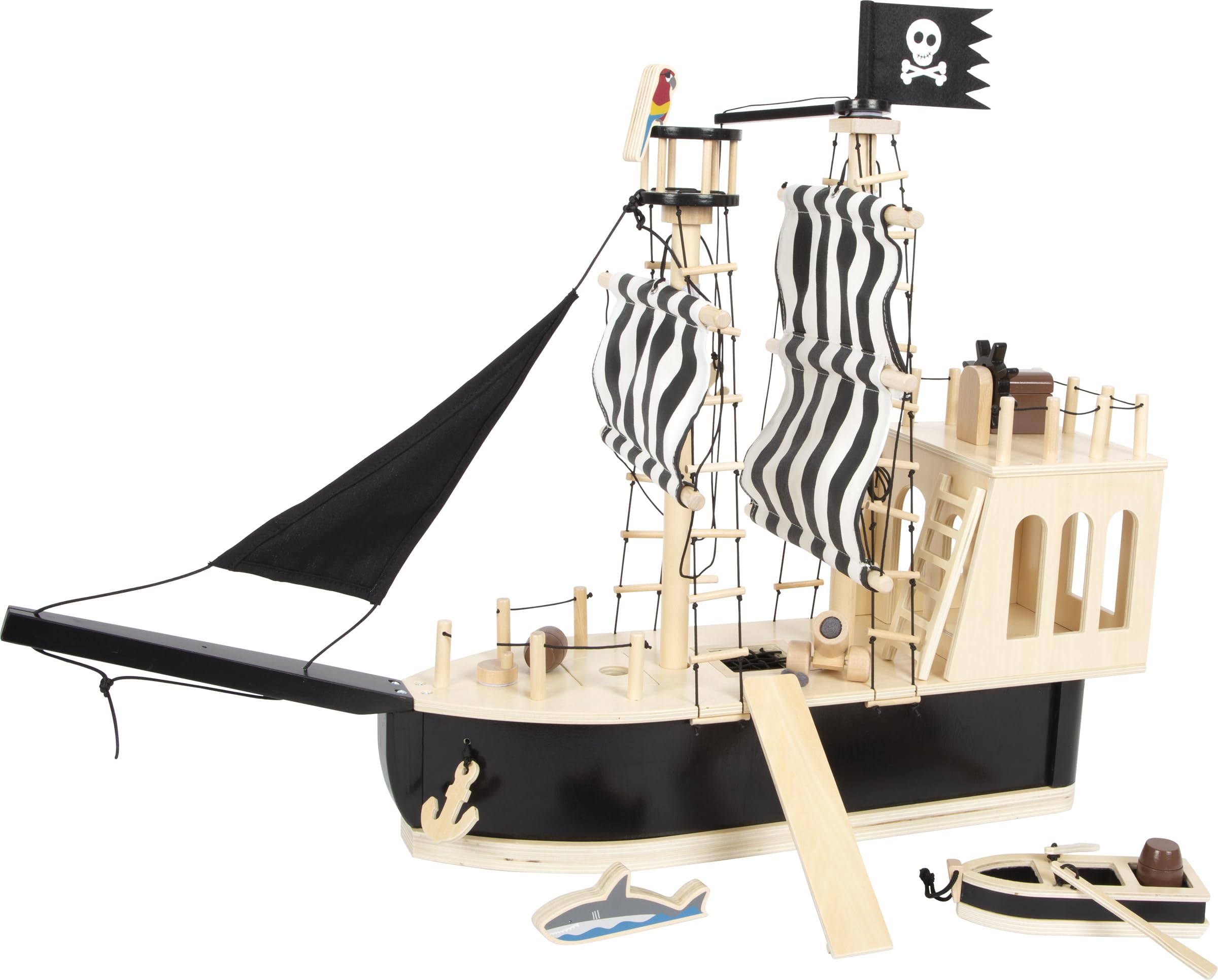 small foot Barco Pirata para muñecas Flexibles de Madera, Gran Barco de Juguete con Accesorios y Funciones, 12411
