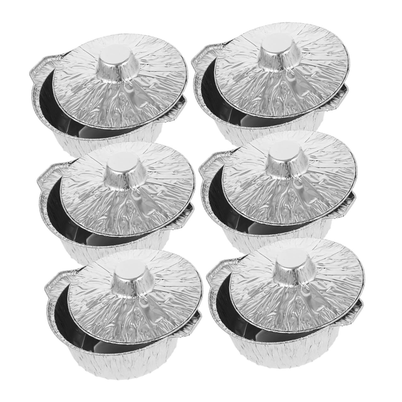 PRETYZOOM 6pcs Multi Function Tinfoil Cooking Pots with Lids Capacity Round Foil Baking Pans for Grilling Heating and Storing for Picnics and Family Gatherings