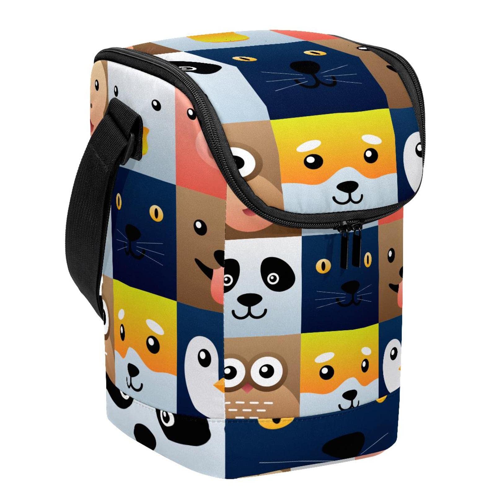 Bolsa de almuerzo con cremallera y diseño de caras de animales portatil para hombre y mujer