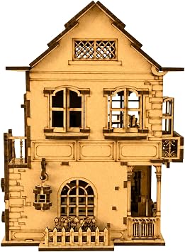 AlgWoodDesign Coffee Shop Diorama Ahşap Maket Seti 362 Parça – DIY Miniatür Kafe Binası Koleksiyoner Modeli