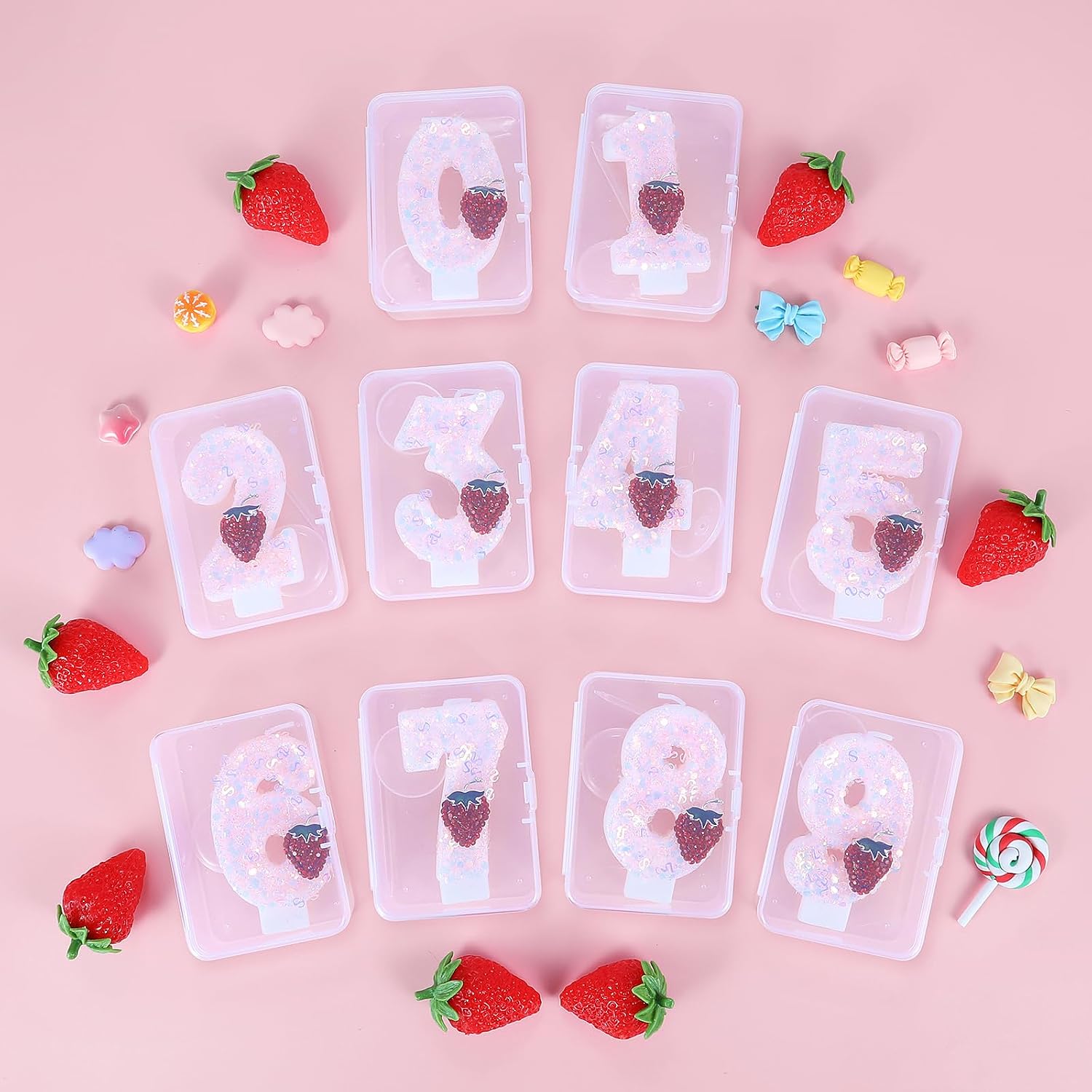 AKURIEEY Strawberry Birthday Candle Number 0 Pink Cake Decorations image 5