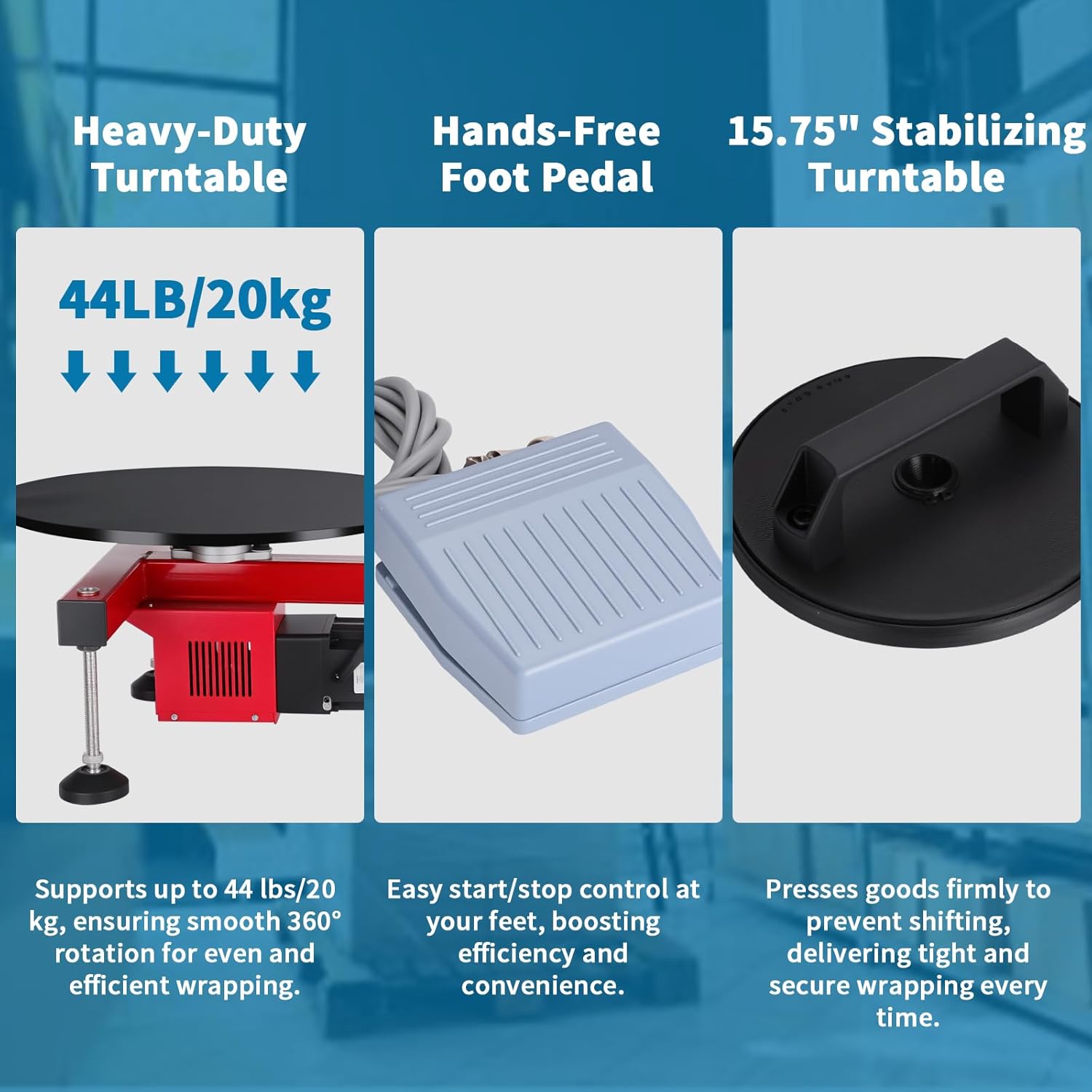 Electric Stretch Film Wrapping Bench, with 15.75 in Turntable and Foot Pedal Dispenser Wrapping Machine Film Width Within 29.52 in for Product Packaging