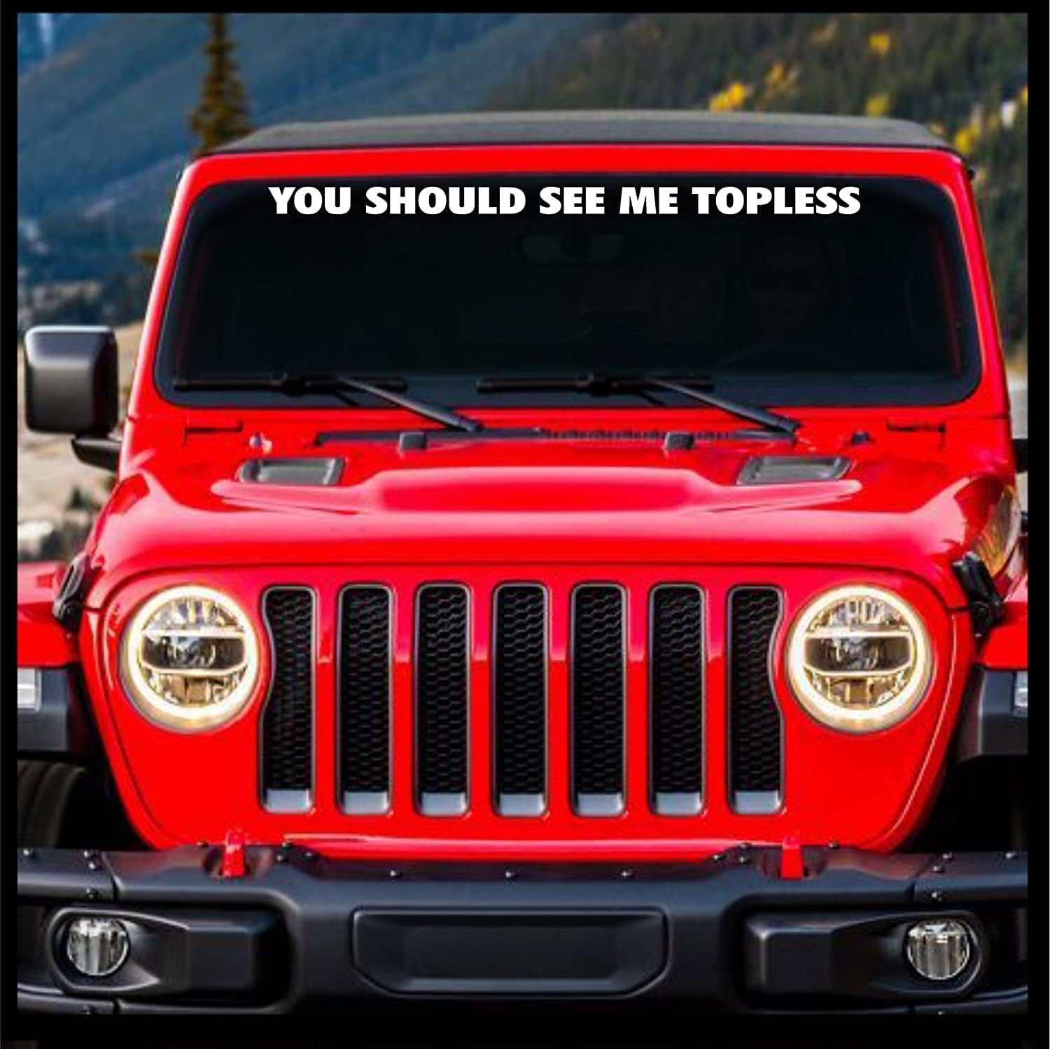 Sticker Connection | You Should See Me Topless Die Cut Windshield Banner | Window Banner for Jeep Wrangler (2"x30", White)