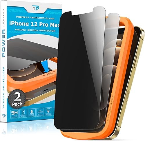 Power Theory Protector de pantalla de privacidad diseñado para iPhone 12 Pro Max, vidrio templado, protección antiespía [dureza 9H], kit de fácil disponible en Yaxa Guatemala