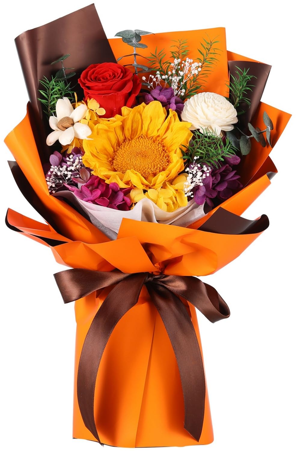 Jtoder Forever Flowers for Delivery, Preserved Flower Bouquets, Long Lasting Orange Sunflower Roses, Gifts Bouquet for Mother Wife Girlfriend on Festivals Birthday Anniversary