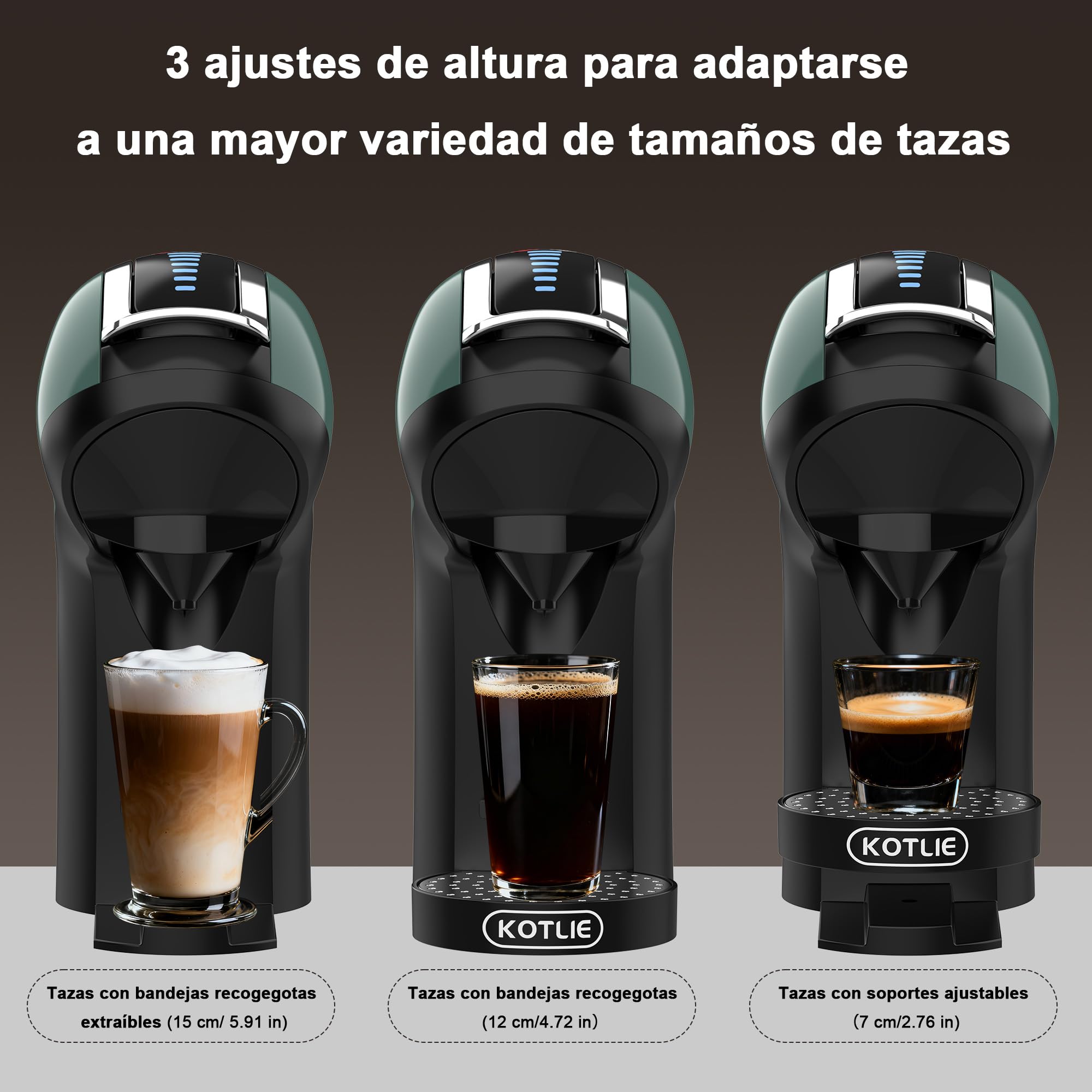 Upgrade Máquina de Cápsulas Café Espresso 5 en 1 19 Bar para Nespresso/Dolce Gusto/LAVAZZA MIO/LOR y Café Molido/ESE, Cafeteras Automáticas Pequeñas con Cápsulas, EM-308B (Verde)