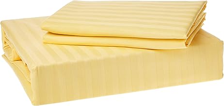 طقم ملاءات سرير ساتان مخطط مقاس كوين من باناش اكسبورتس، أصفر، 2.4 × 2.05 م