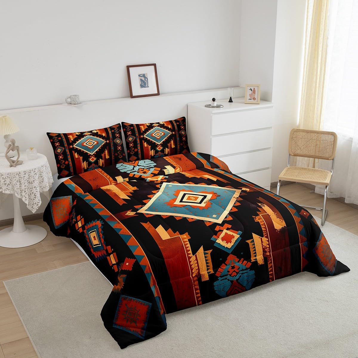 Feelyou Boho Bedding Set Full Size Western Decor Comforter Set for Kids Boys Girls Southwest Native American Design Comforter Southwestern Geometric Duvet Set