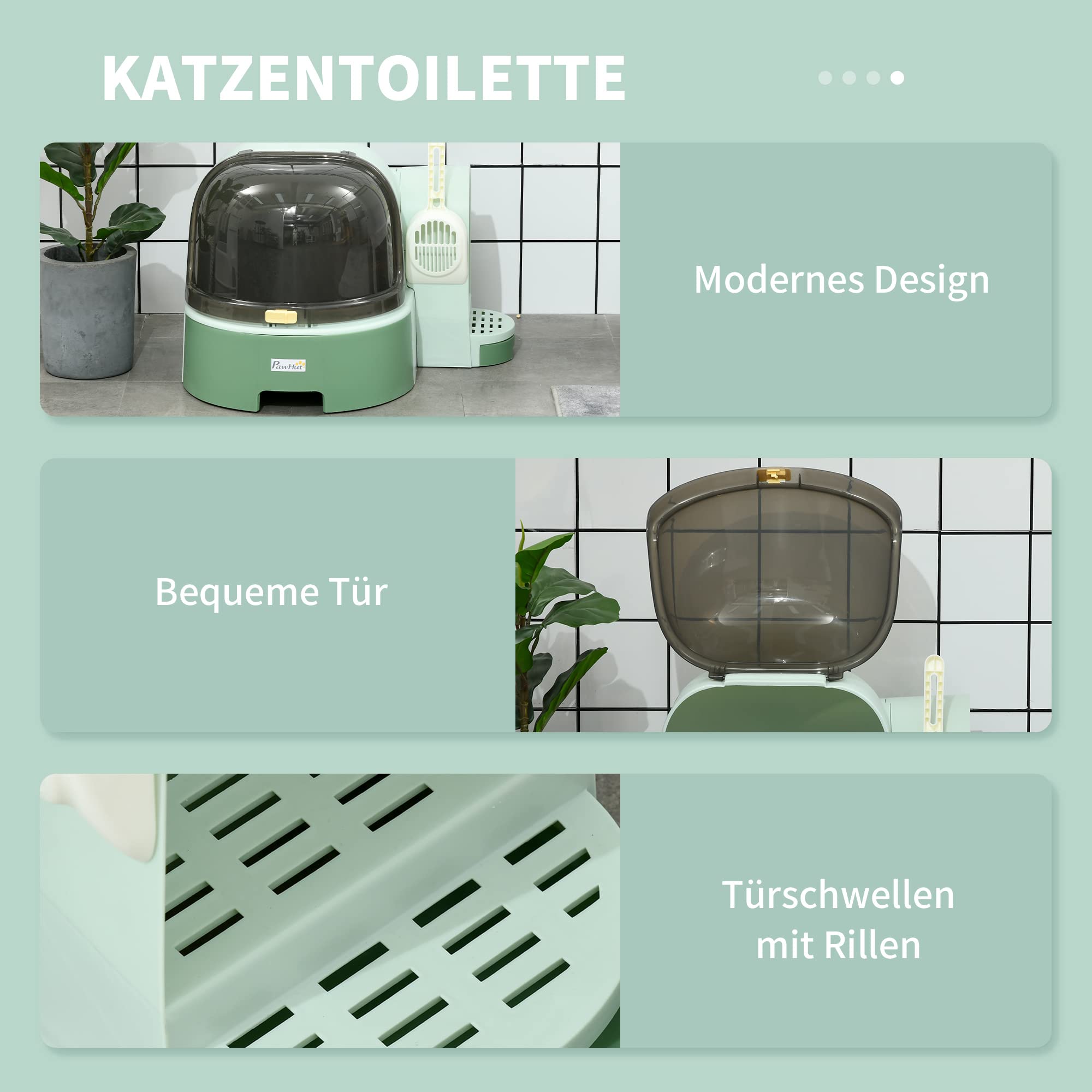PawHut Katzentoilette, Katzenhaus, Katzenklo inklusive Schaufel, 2 Herausziehbarer Bodenwannen, Haube, Grün, 52 x 60 x 42 cm | Ausziehbares Tablett, Schaufel
