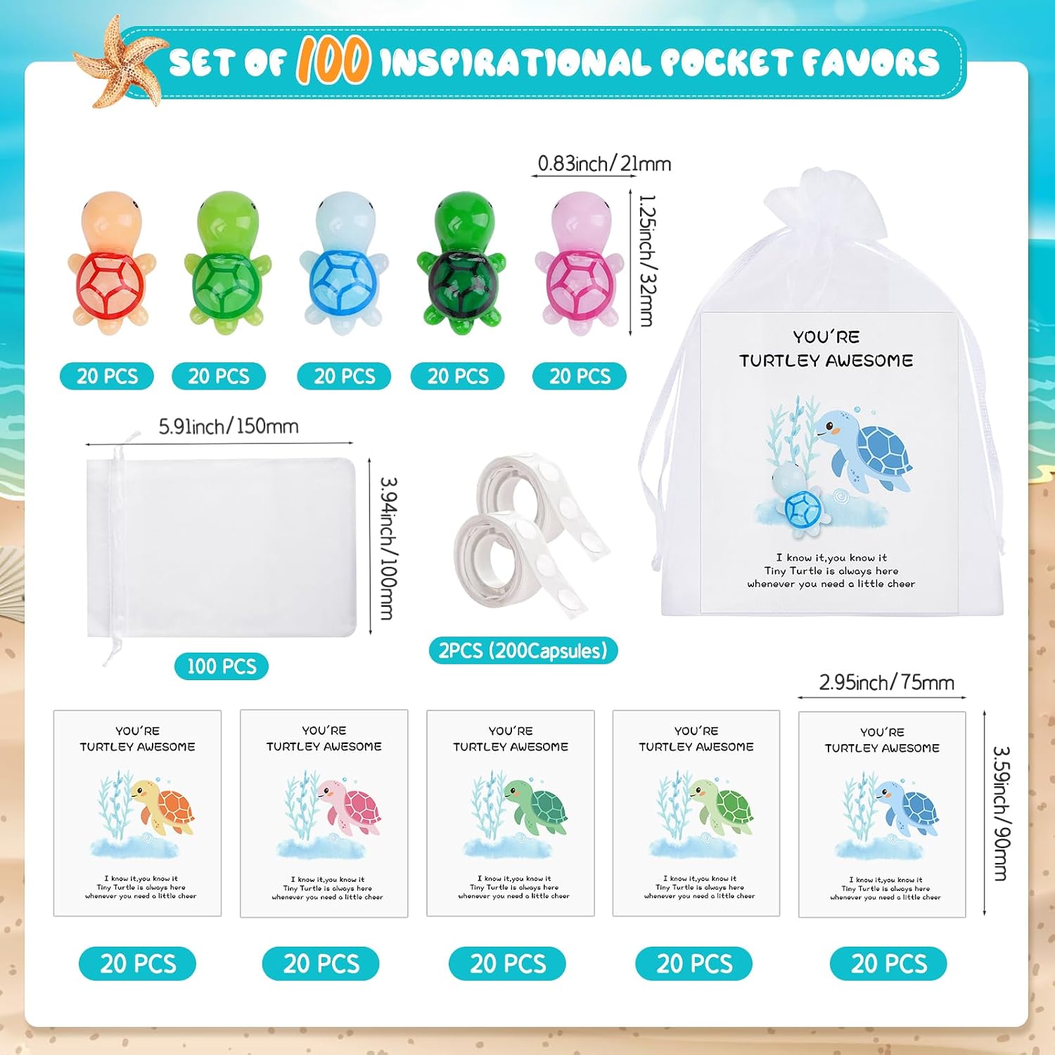 FACULX 100 Set You're Turtley Awesome Gift Bulk Mini Resin Turtle Animal Gifts Bulk for Teachers Nurses Appreciation Employee Thank You Gift Set for Coworkers, Volunteers & Office Staff