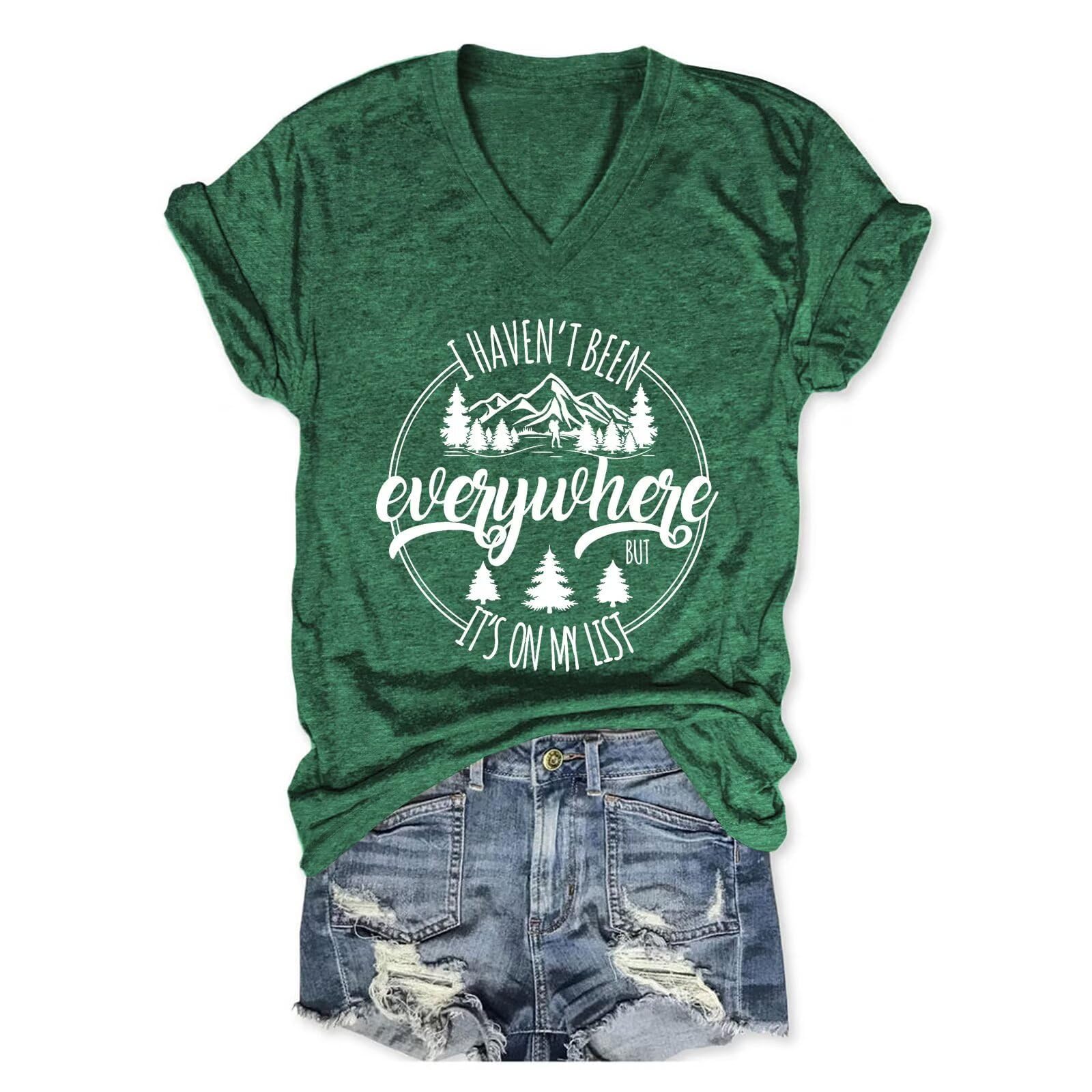 SITIEPA I Haven't Been Everywhere but It's on My List Shirts, Womens V Neck Graphic Tees Funny Travel Adventure Tops