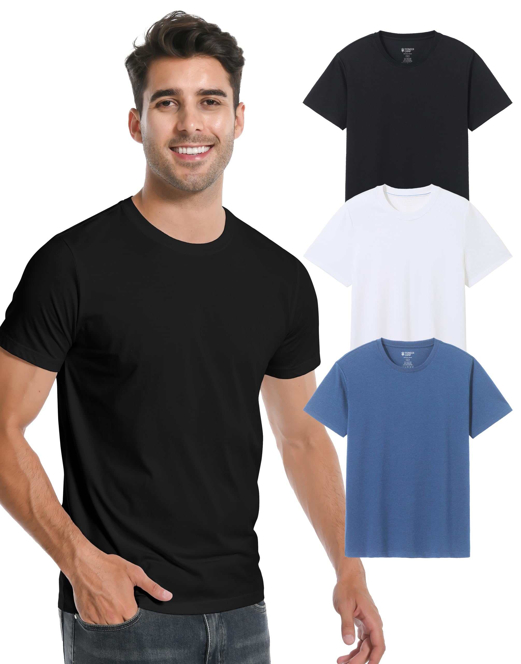 Pioneer Camp Mens Bamboo Viscose T Shirt Ultra Soft Plain Tshirts for Men Cooling Crew Neck Casual Basic