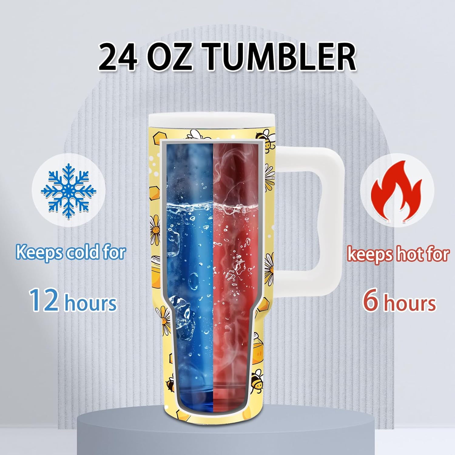 Bee Themed Gifts - 24 oz Tumbler with Handle and Straw - Insulated Stainless Steel Cup, Leakproof, Cute Bee Design Travel Mug for Women, BPA Free, Fits Car Cup Holders, Keeps Drinks Cold/Hot - Image 3