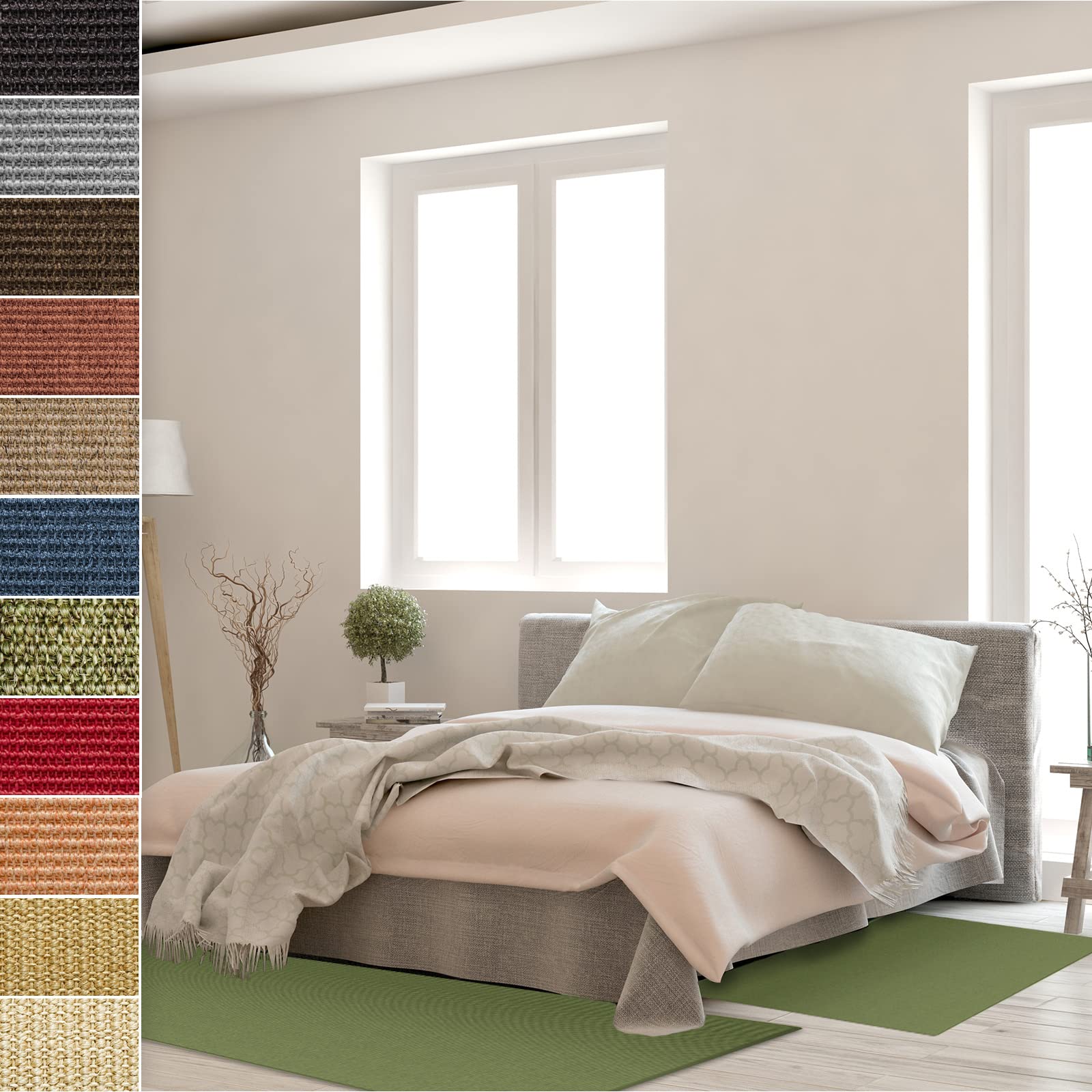 Floordirekt Sisal-Bettumrandung Sylt - Bettvorleger Teppichläufer - 3-teiliges Läufer-Set in 3 Größen (B: 80 cm | L: 1 x 300 cm + 2 x 150 cm, Grün)