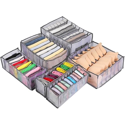 Wardrobe Clothes Organizer for Jeans,organizer for folded clothes， Upgraded Extra Large Drawer Organizers for Clothing with Handle Foldable(6 Packs: XL-Jeans+Shirt+Jeans+Bra+Underwear+Socks)