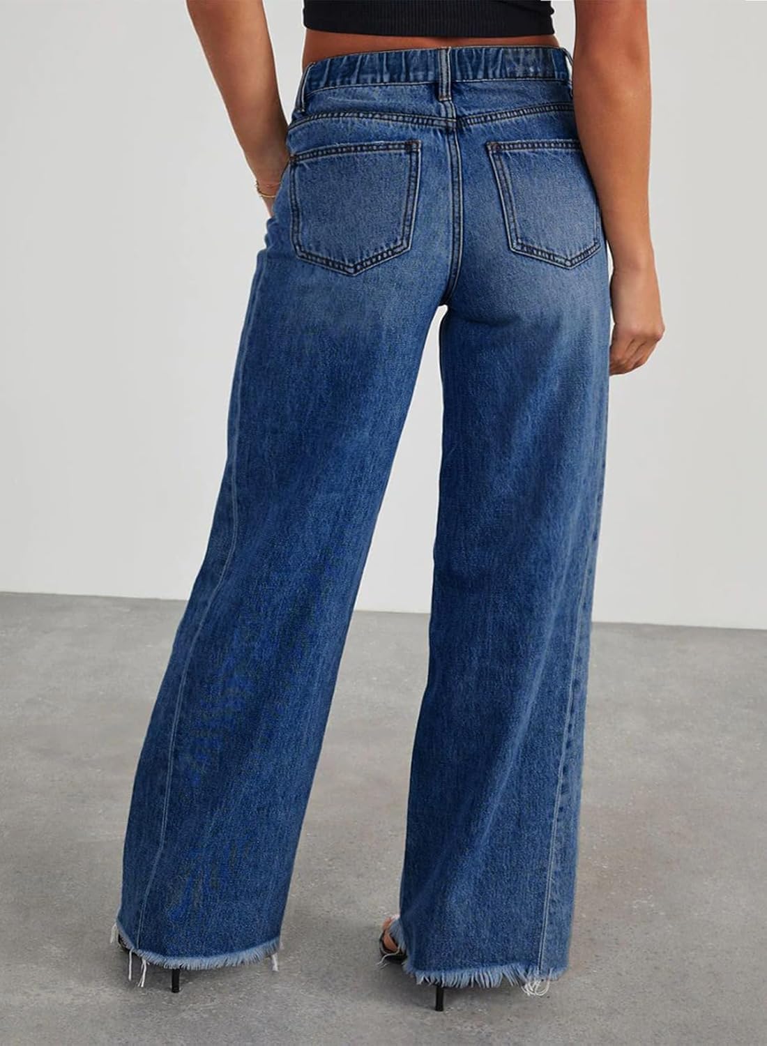 Eytino Women's Plus Size Wide Leg Jeans Elastic High Waist Stretchy Raw Hem Denim Pants with Pockets(1X-5X) - Image 2