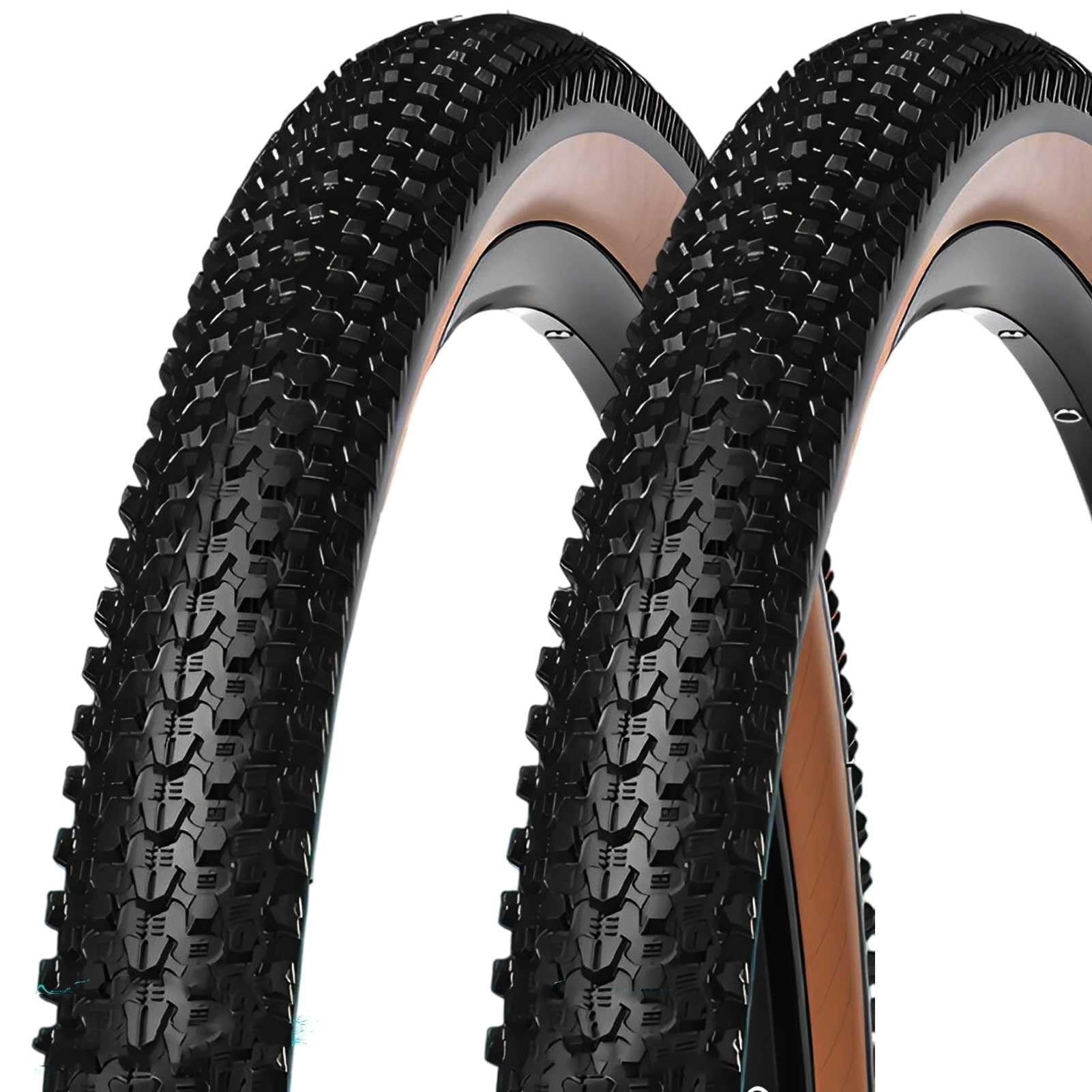 2 SZT. 29x2.25 Opona do Roweru, Wzór Bloczkowy z Brązowym Bokiem dla Rowery Górskiego Miejskiego Koło Przednie Tylnie, Guma Odporna na Przekłucia i Zużycie