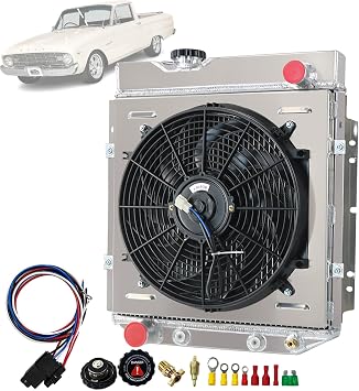 CC251 3 Row Core Aluminum Radiator +Thermostat Shroud 1 X 14" Fan +Relay Compatible With Ford Falcon Mustang Ranchero Mercury Comet SBC V8 1960-1966 61 62 63 64 65