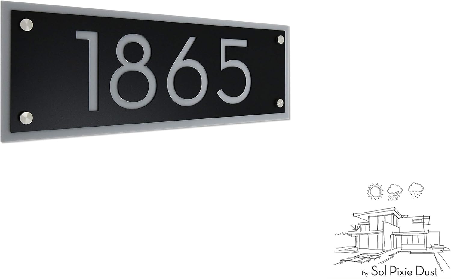 Modern House Numbers, Framed Matte Black Acrylic with Grey Acrylic - Horizontal - Contemporary Home Address -Sign Plaque - Door Number - Hotel Room