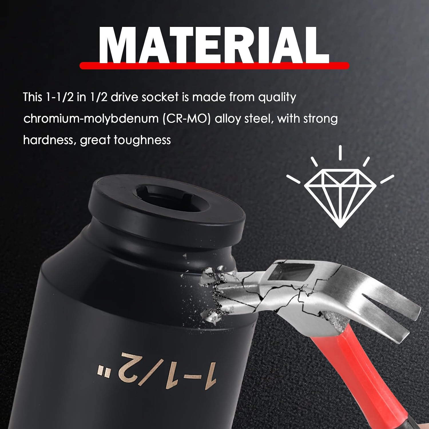 Deep 1 1/2 Socket 1/2 Drive,Impact Axle Nut Socket with 6-point Design for Effortless and Quick Loosening of Axle Nuts,Heavy Duty 1-1/2 Sockets for Car as Automotive Tools