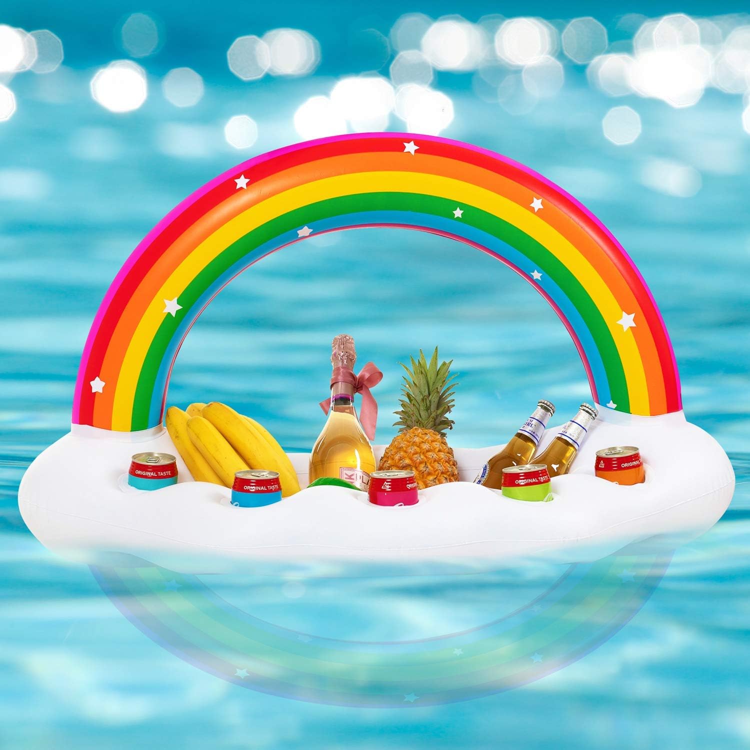 Inflatable Rainbow Cloud Drink Holder, Pool Float Party Accessories for Water Fun