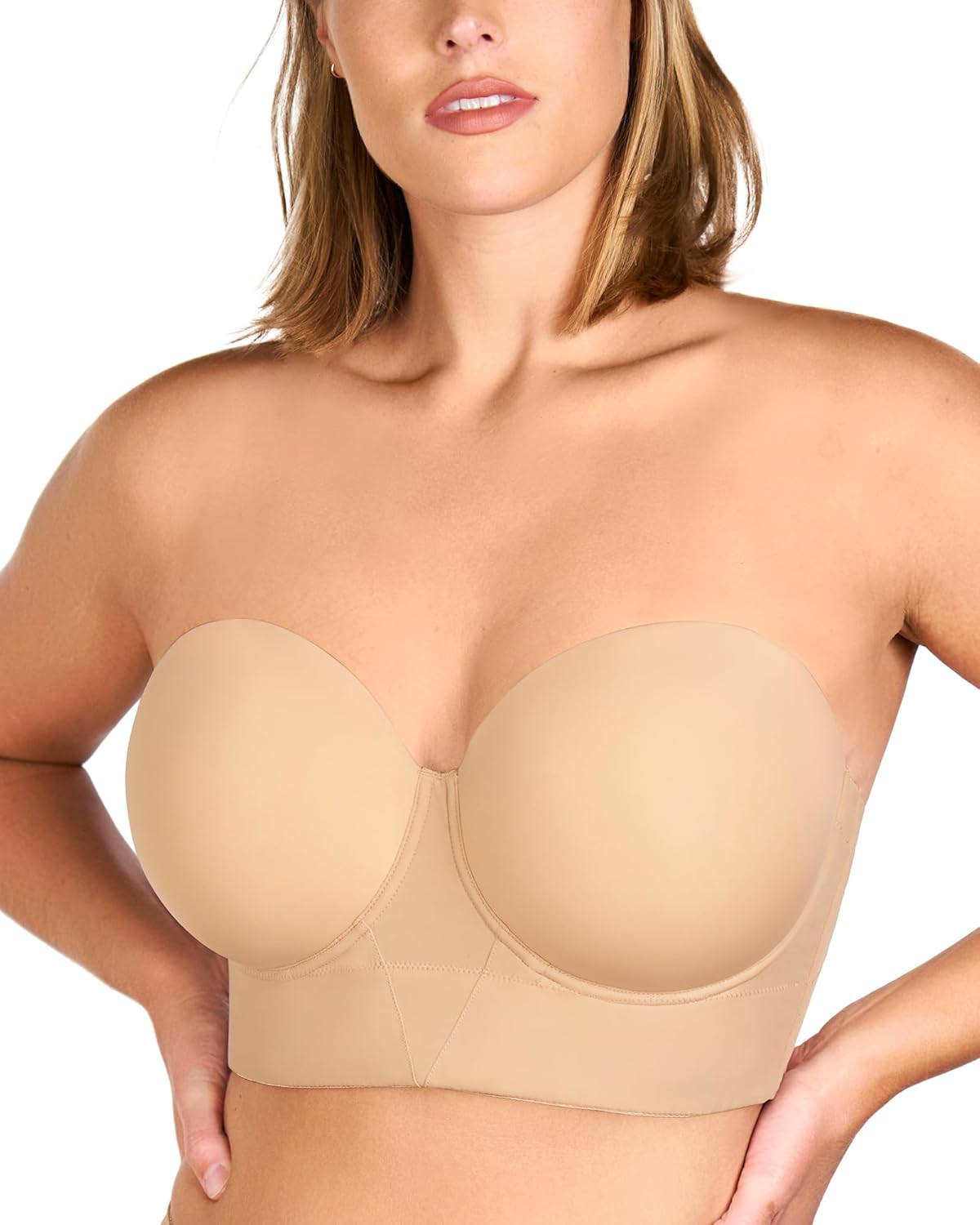 HSIA Strapless Bras for Women Longline Bandeau for Large Bust Plus Size Supportive Corset Non Slip Convertible Bustier