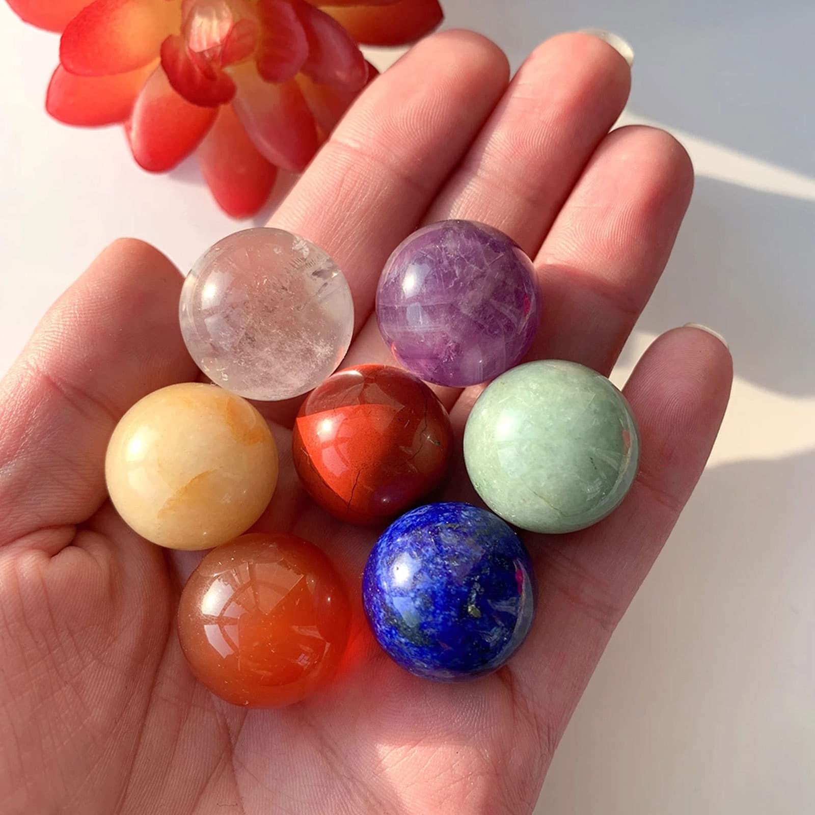 Juego de Piedras de Chakra de Cristales curativos 7 esferas de Piedras Preciosas en Bruto Decoración de Reiki curativo de 0,8 "(20 MM) Cuentas de Bolas de Piedra de Cuarzo de Cristal