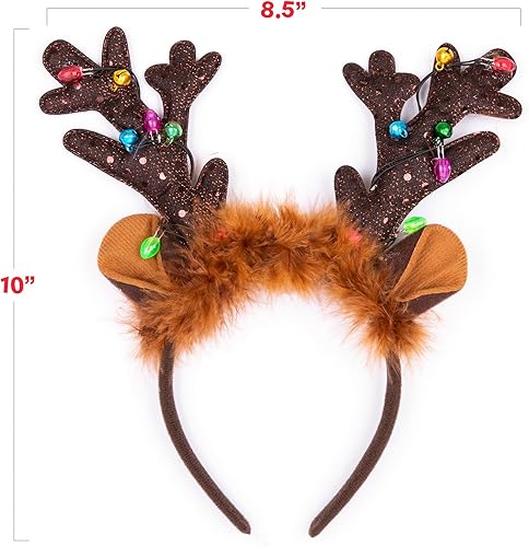 Miniatura 4 de ArtCreativity Diademas de reno de Navidad iluminadas, juego de 4 diademas de cuernos de reno de Navidad, diademas de orejas de reno con luces LED y