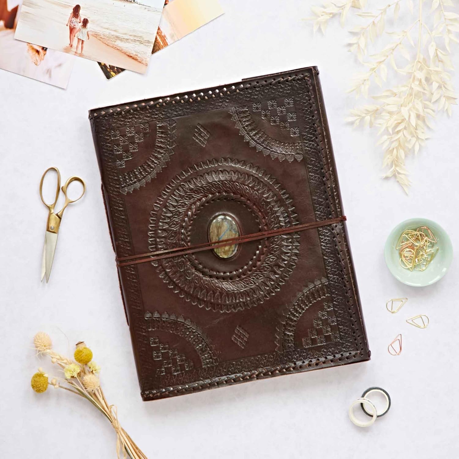 Paper High Indra Extra Large Stitched and Embossed Stoned Leather Photo Album 260 x 365 mm