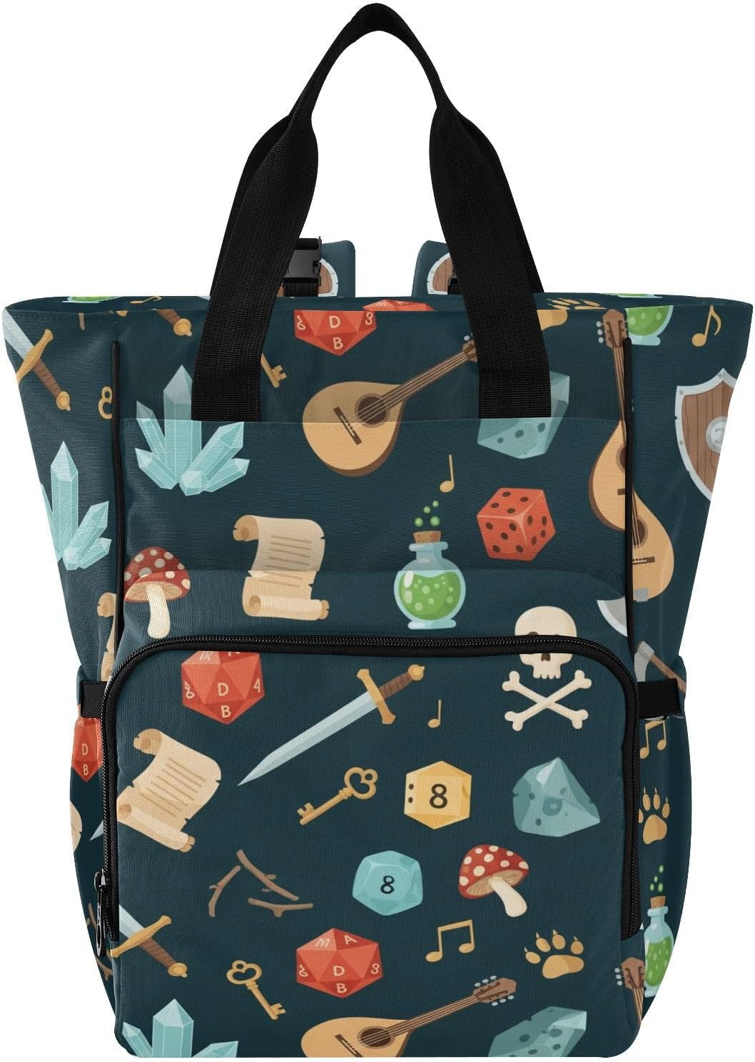 Dice Skull Guitar Black Pattern Diaper Bag Backpack for Baby Boys Girls Multifunction Baby Essentials Travel Tote with Stroller Straps & Bottle Storage Maternity Travel Bag for Traveling Baby