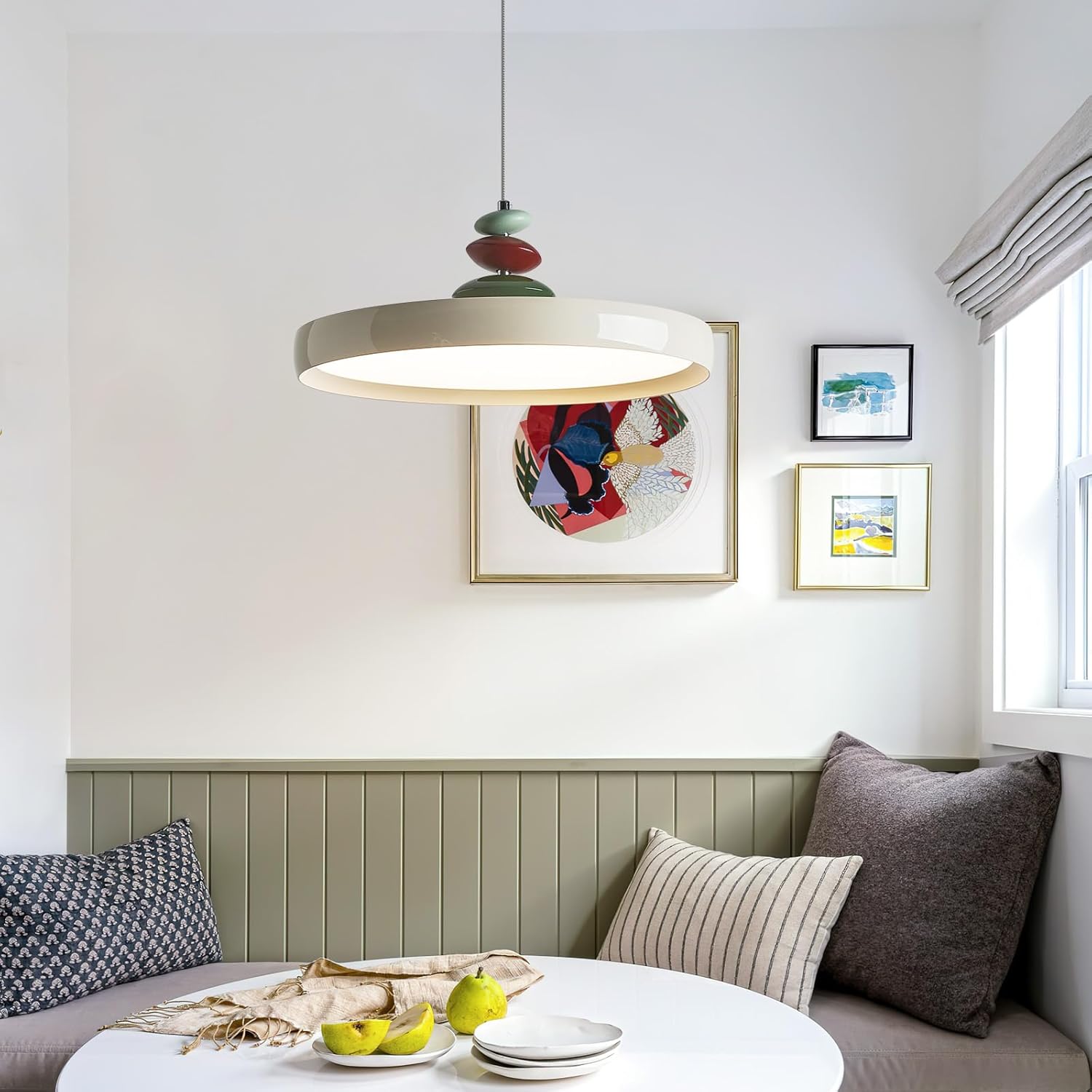 Modern Pendant Lights,White 16" LED Pendant Lighting Fixture with Remote Control Dimmable 3 Color Mode & Brightness, Adjustable Hanging Lamp for Kitchen Dining Room Bedroom Kitchen Island