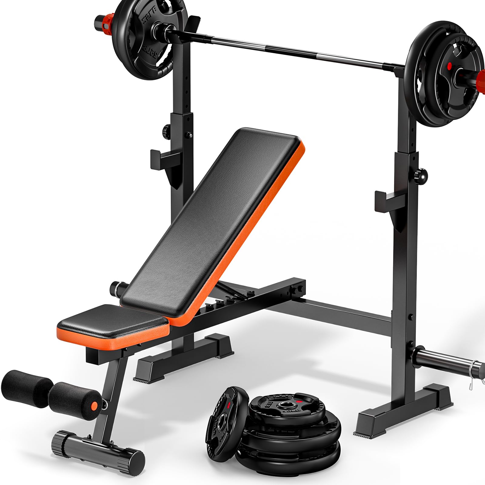 XDDIAS Bench Press, 5 IN 1 Olympic Weight Bench Press With Squat Rack, 770LBS Multi Adjustable Weight Bench for Home Gym, Workout Bench Flat Incline Lifting Bench for Full Body Strength Training with 2*10LBS+2*25LBS