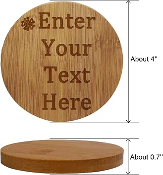Personalized Coasters Wedding- Natural Bamboo Custom Coasters Set for Drink - Round-3.93