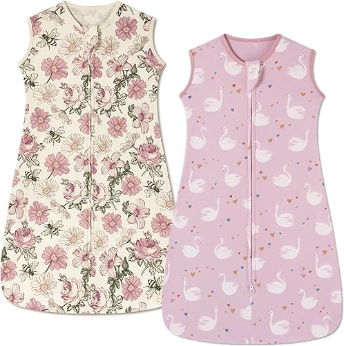 insular Paquete de 2 mantas de algodón para bebé, saco de dormir con cremallera de 2 vías para niños y niñas, unisex