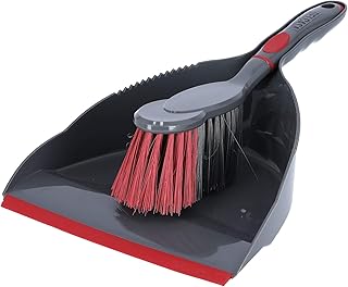 Delcasa Dc1604 Dust Pan & Brush Set Hand Broom With Synthetic Stiff Bristles Broom Set Having Frayed And Angled Tips Large Dustpan And Soft Brush Set