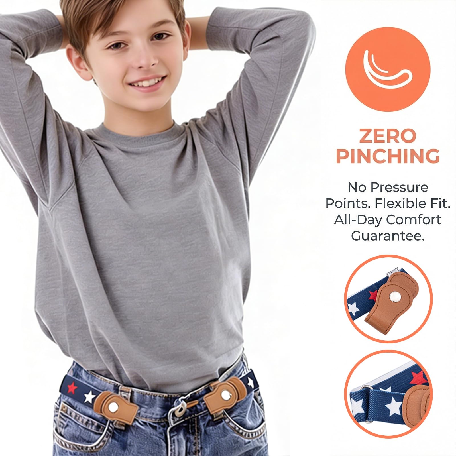 Cinturón de Niños Ajustable Elástico Sin Hebilla, 6 Colores + 3 Pares de Hebillas, 35-51 cm