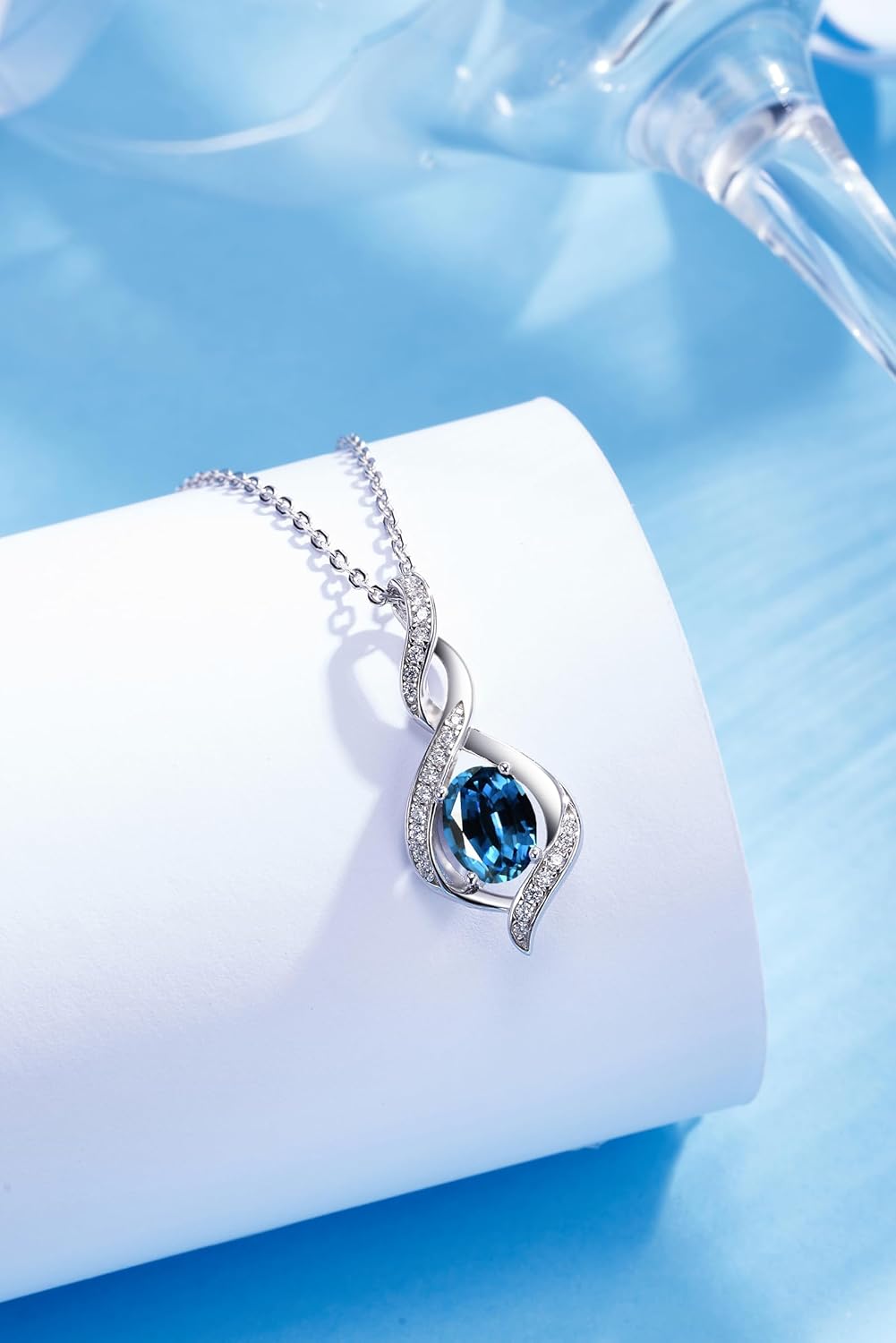 Birthstone Necklace for Women, 925 Sterling Silver 18K White Gold Plated Oval Sparkle Pendant, Birthstone Charms Christmas Jewelry Gifts for Her Mom Wife, 18+2 Inches - Image 3