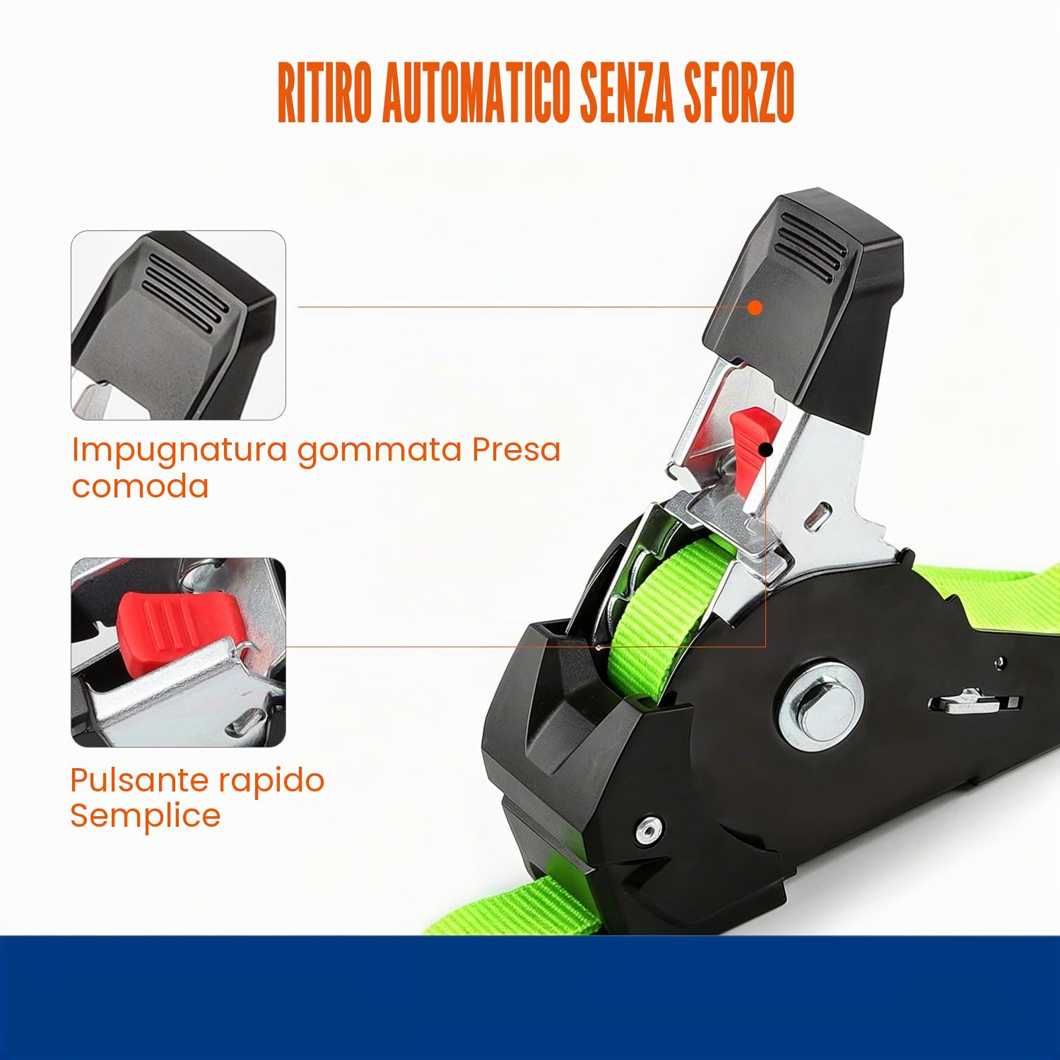 Cinghie a Cricchetto Autoavvolgenti 3m x 25mm | Set di 4 Pezzi con ganci a S, 750kg carico di rottura | Cinghie di fissaggion per moto, rimorchio, camion - Verde