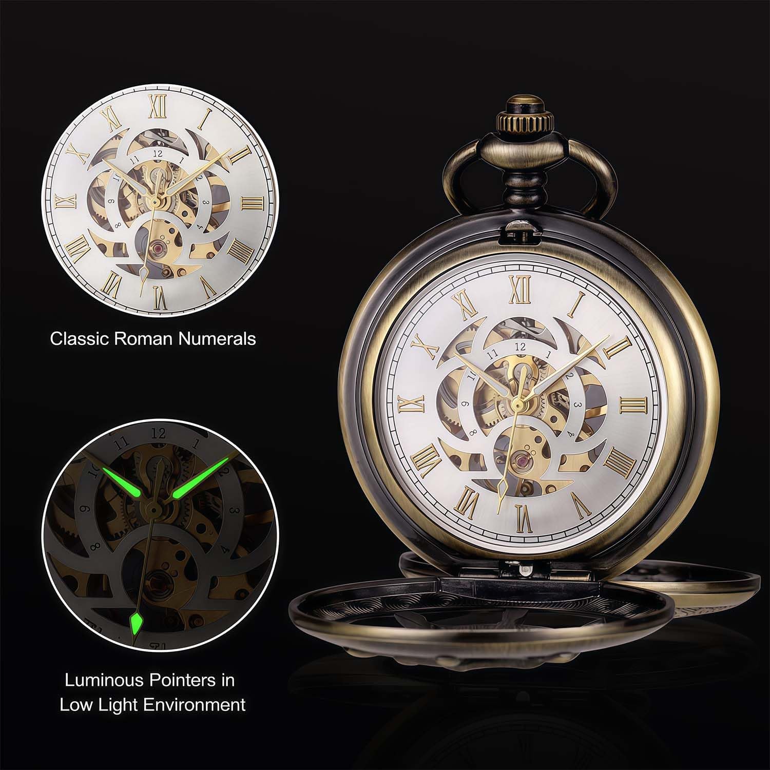 SIBOSUN Mechanical Pocket Watch Hollow Compass Rudder Skeleton Steampunk Pocket Watches for Men Birthday Gift, Graduation Gifts for Son Brother Nephew Grandson